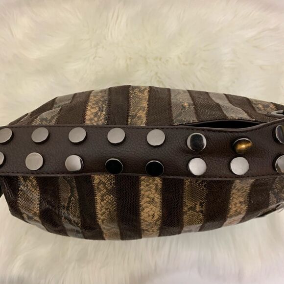 Amara Vegan Leather Snake Stripe Hobo Bag - Picture 4 of 8